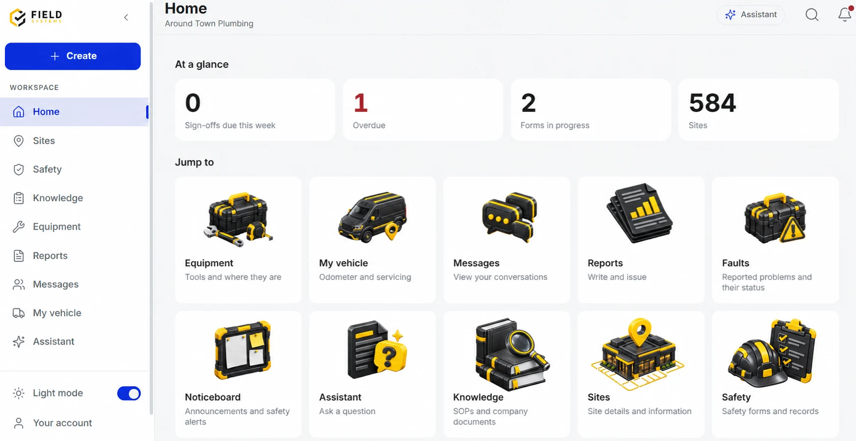 Field Systems employee dashboard with module tiles